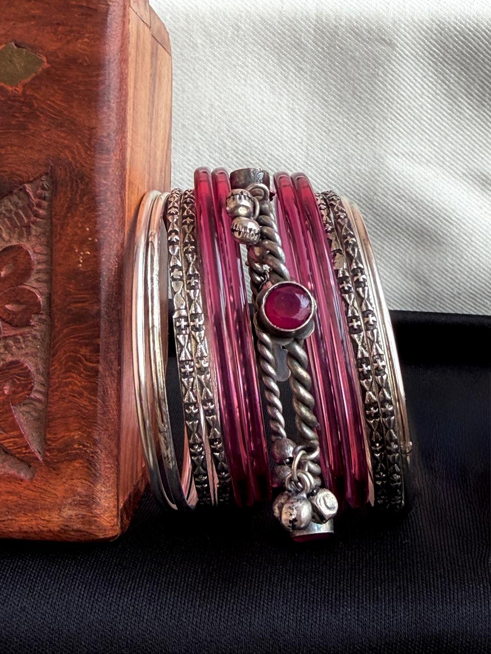 Acrylic Bangles with Metal Bangles set