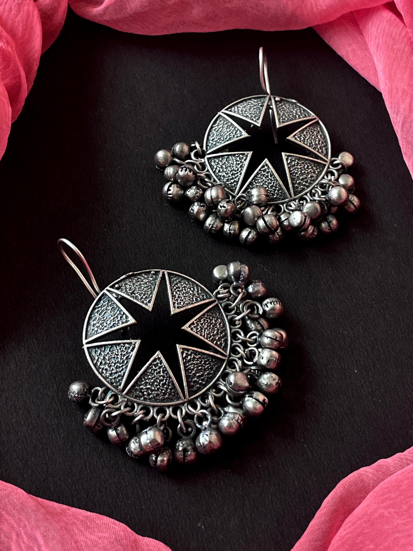 Black Polish Star Shape Oxidized with Ghunghroo Earring