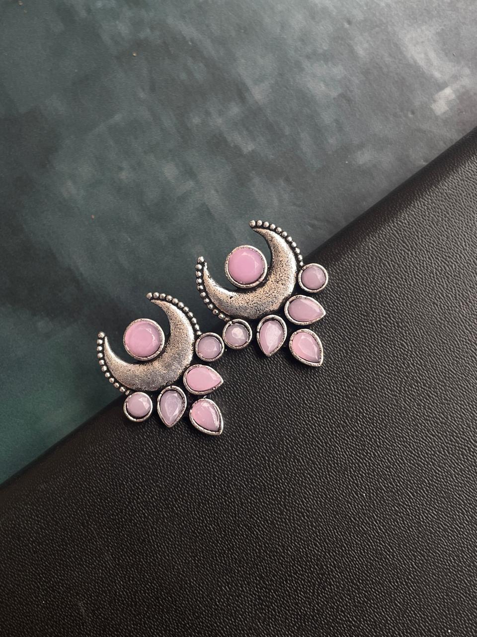 Monalisa Stone Moon Shape Small beautiful Stud Earring