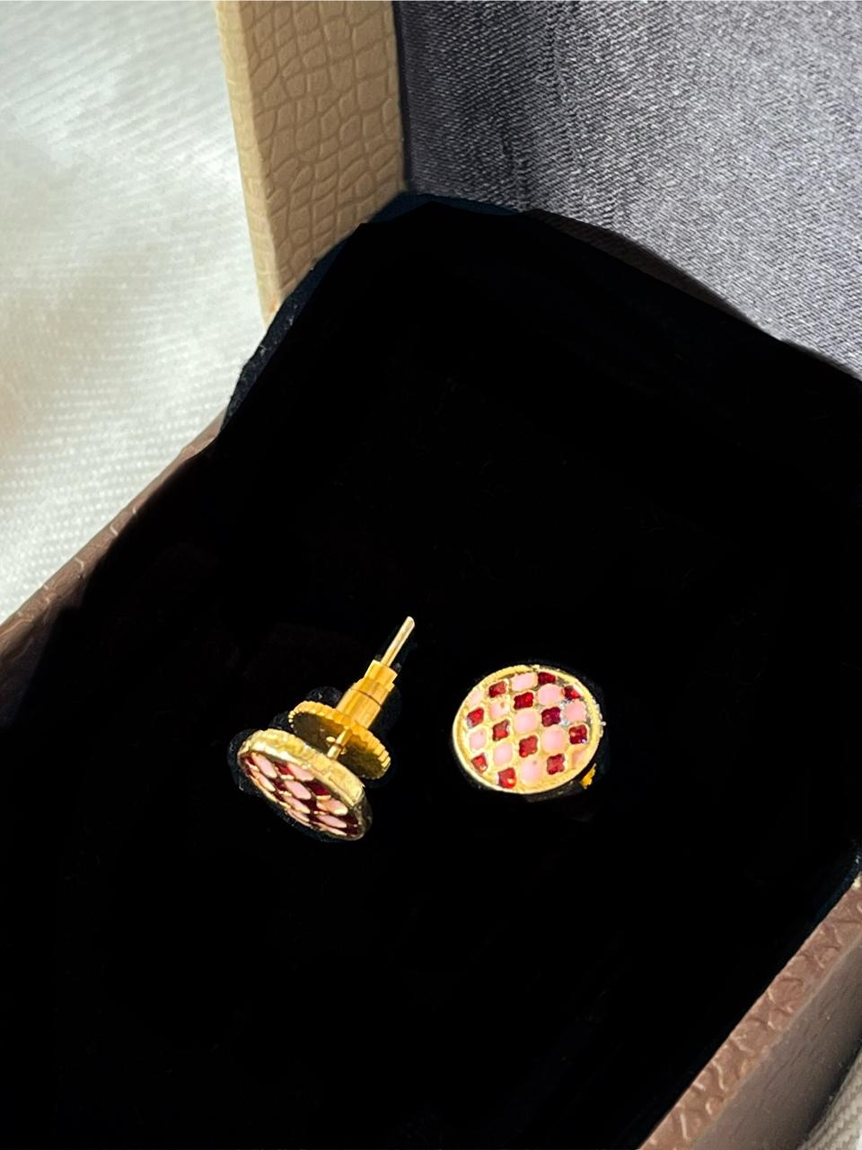 Gold-Plated Meenakari Checkered Small Stud Earring