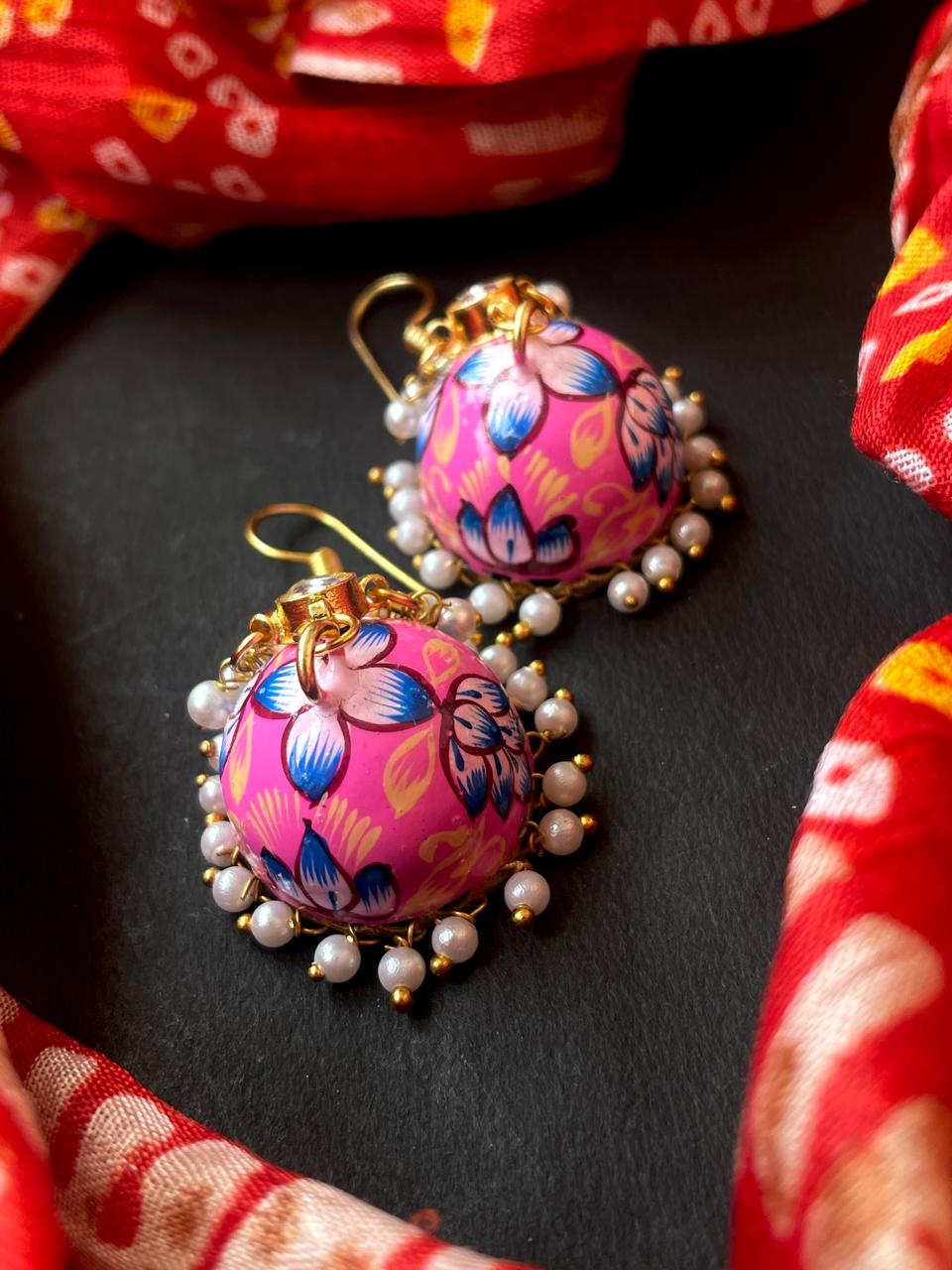Meenakai Hand Painted Jhumka with Pachi Kundan Earring