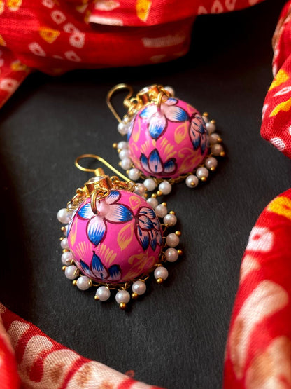 Meenakai Hand Painted Jhumka with Pachi Kundan Earring