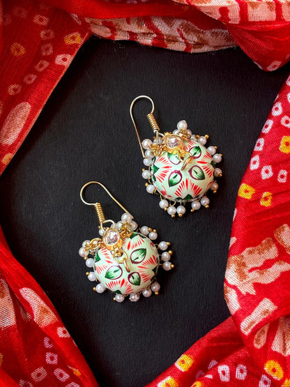 Meenakai Hand Painted Jhumka with Pachi Kundan Earring