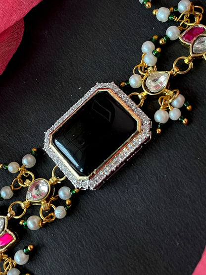 AD with Monalisa Stone and Pachi Kundan Beaded Bracelet