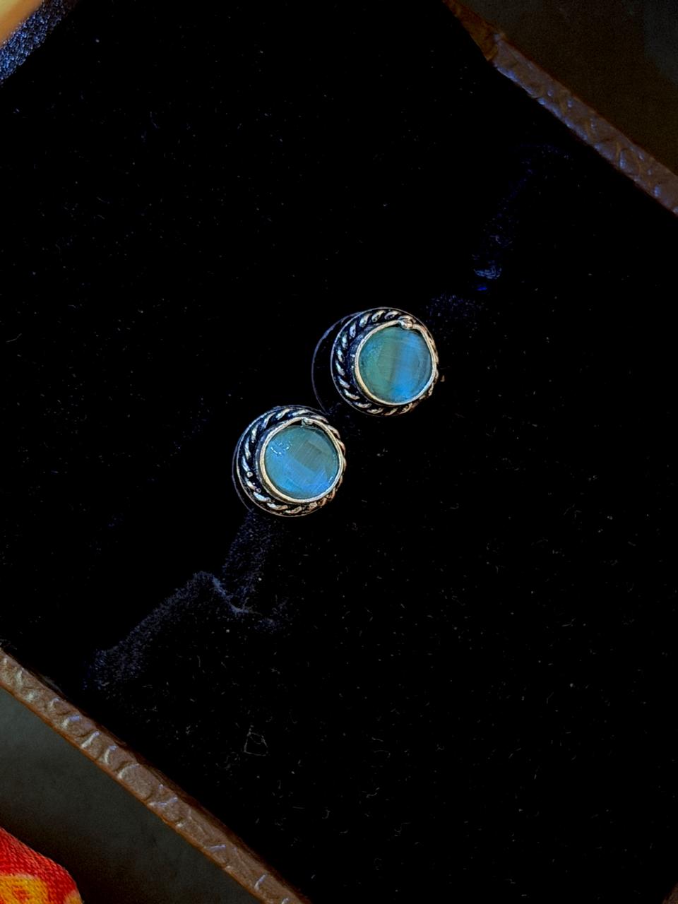 Set of 2 Oxidized Monalisa Stone Studs with One Oxidized Jhumki Earring