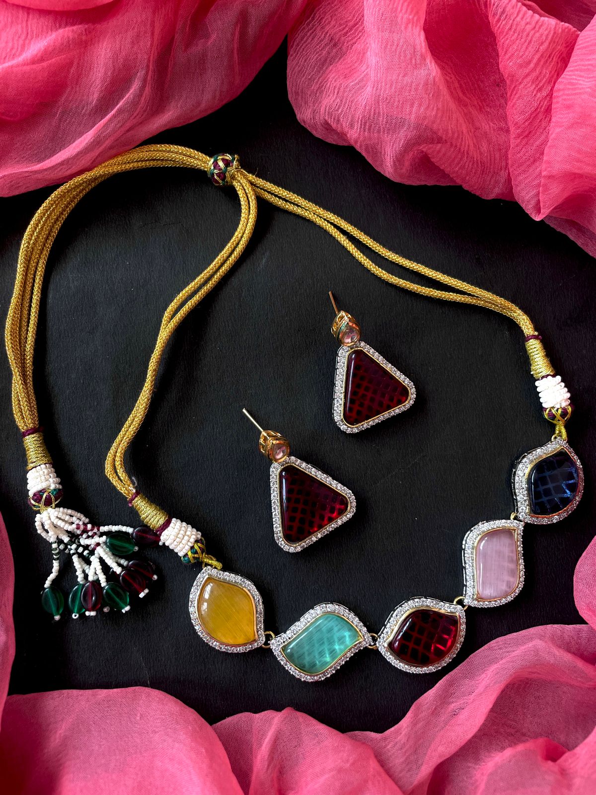 AD and Monalisa Stone Choker with Earring Set