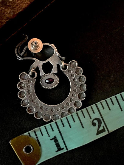 Oxidized Elephant shape Circular Stud Earring