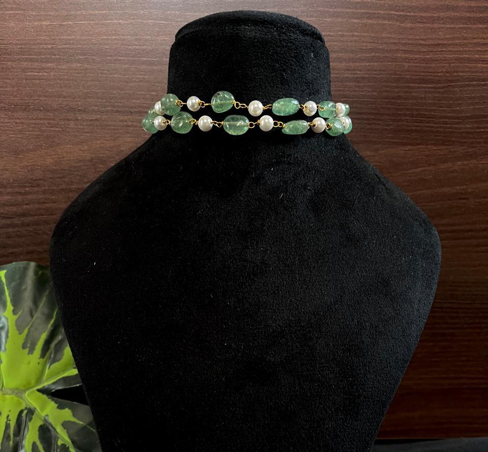 Stone Beads with Pearl Double Layer Mala Choker Necklace