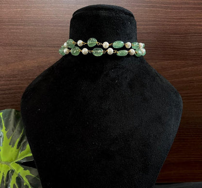 Stone Beads with Pearl Double Layer Mala Choker Necklace