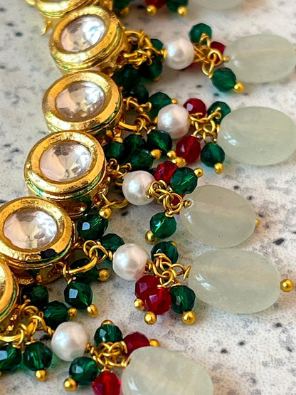 Kundan with Stones beads and Cheer Choker with Earring set