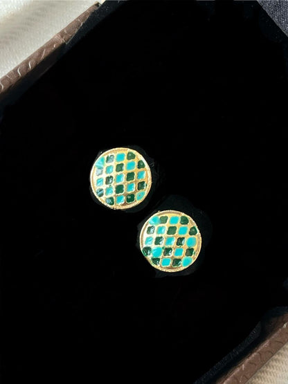 Gold-Plated Meenakari Checkered Small Stud Earring