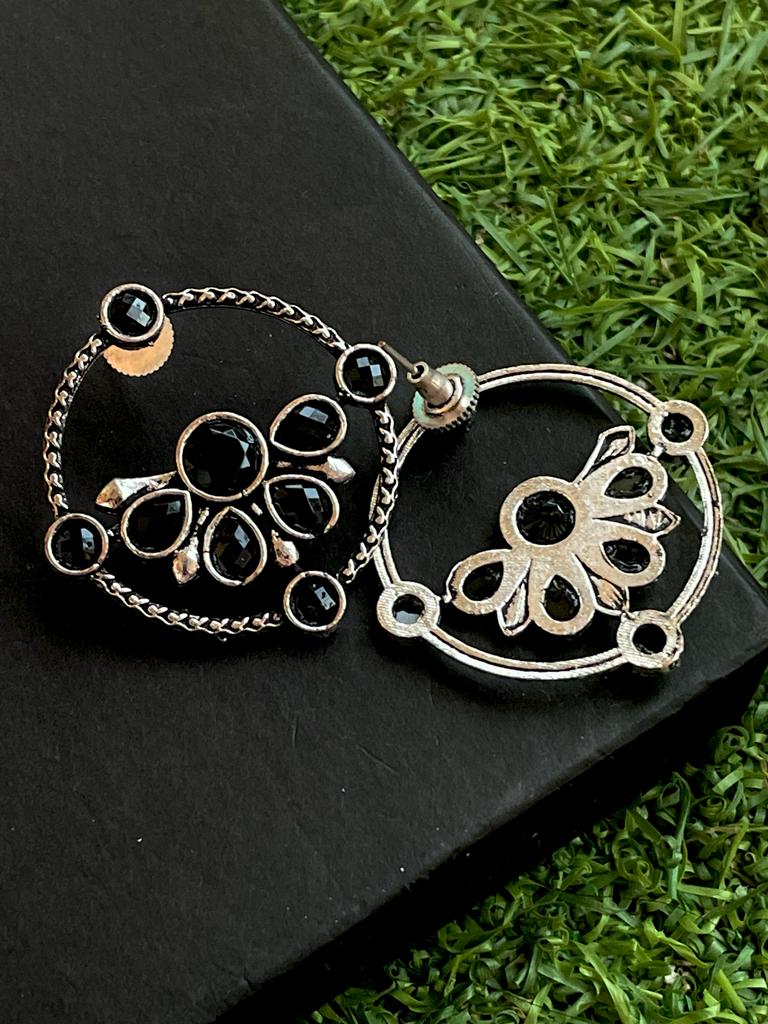 Oxidized Circular Stud Earring with stones