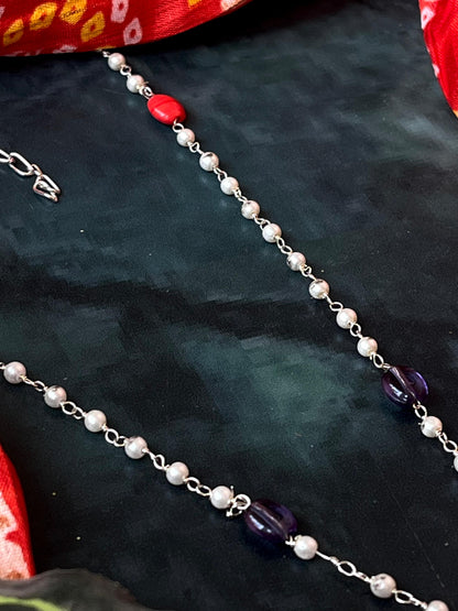 Oxidized Beaded Pendant Chain Necklace