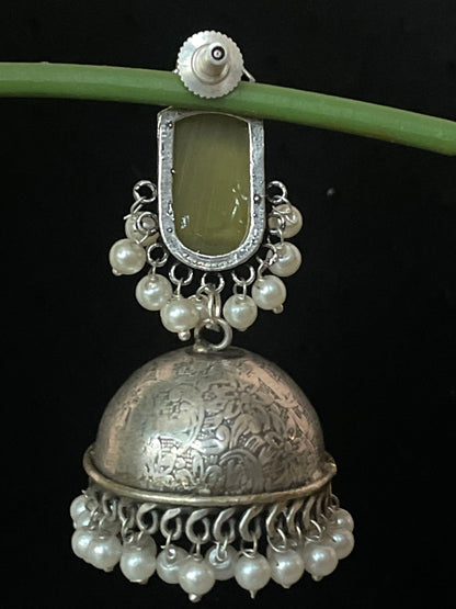 Monalisa Stone Top with Oxidized Heavy Dome Jhumka Earring