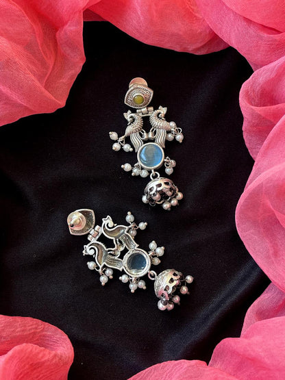 Monalisa Stone Peacock Silver Replica Partywear Earring