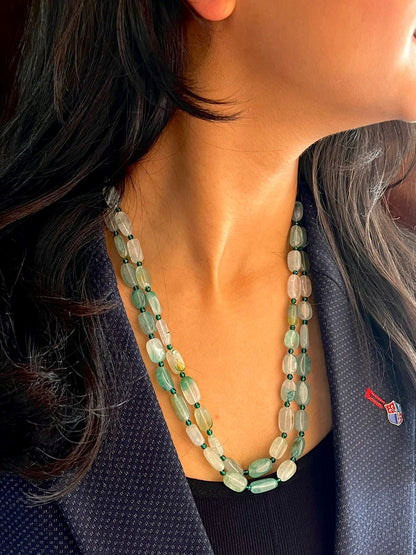 Glass Jade Stone Duble Layer Mala Necklace