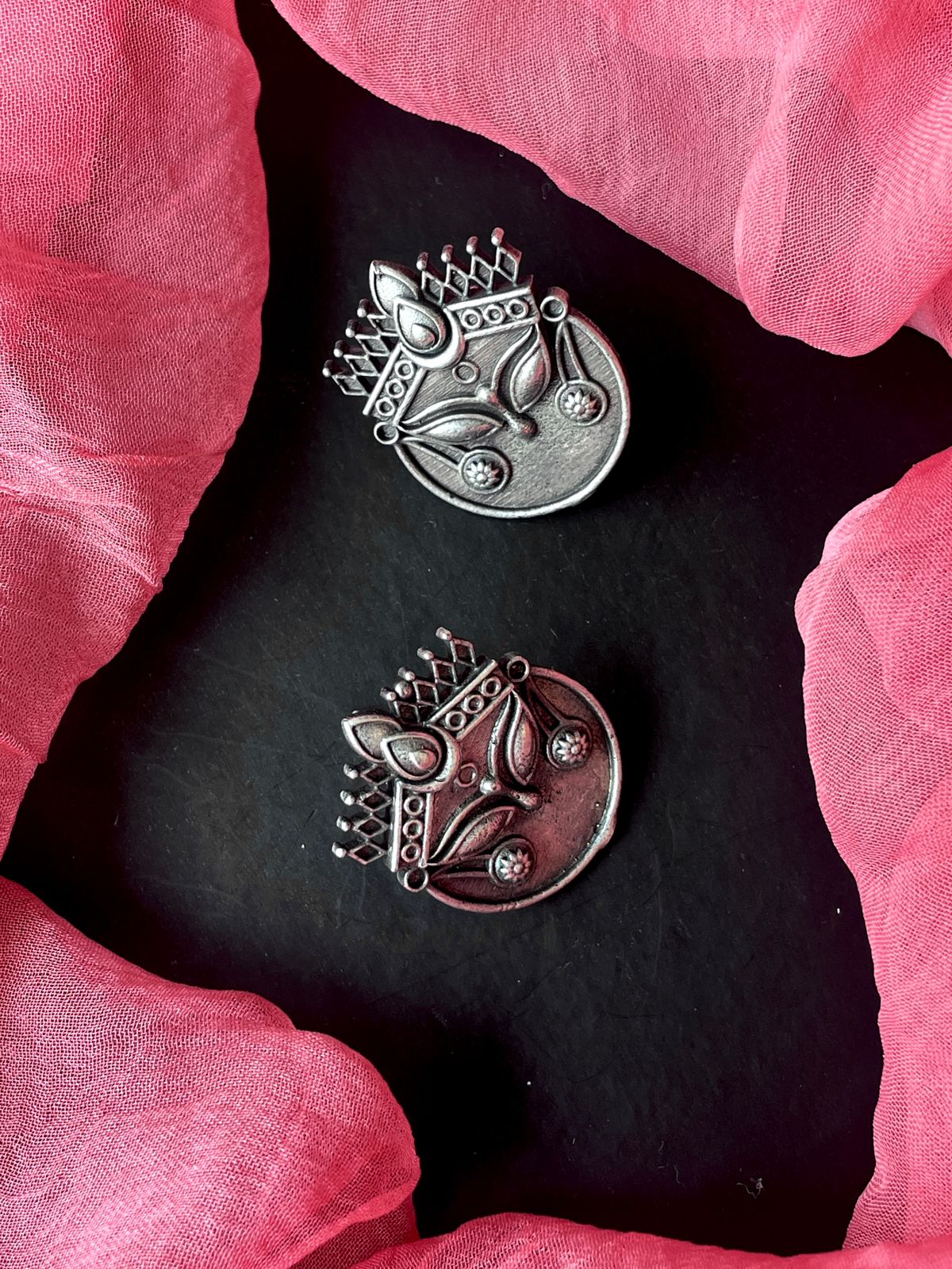 Oxidized Goddess Round Earring