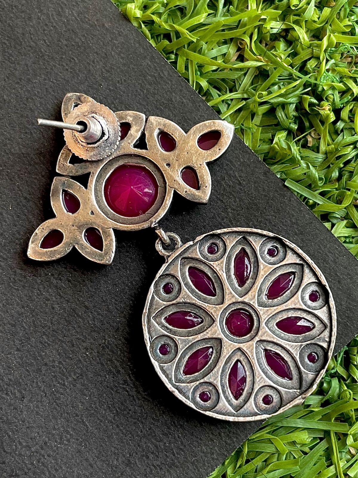 Oxidized Stone work Earring