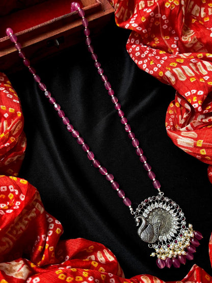AD stone Oxidized Pendant Stone Baeded Mala Necklace