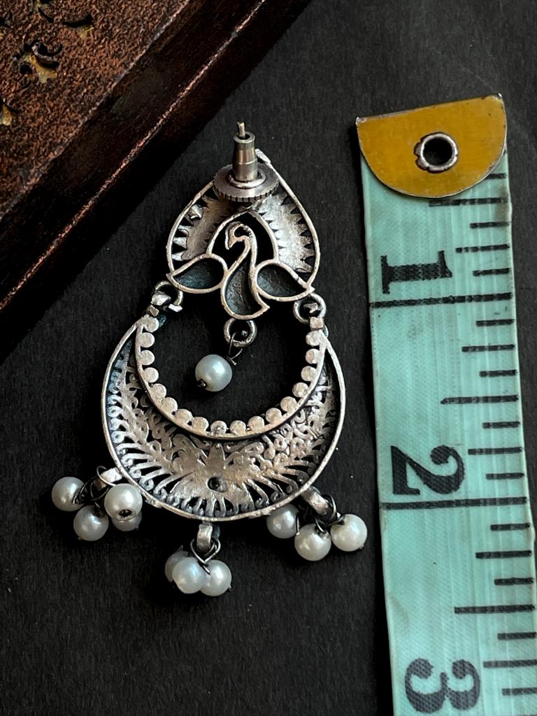 Peacock Shape Chandbali Oxidized Drop Earring