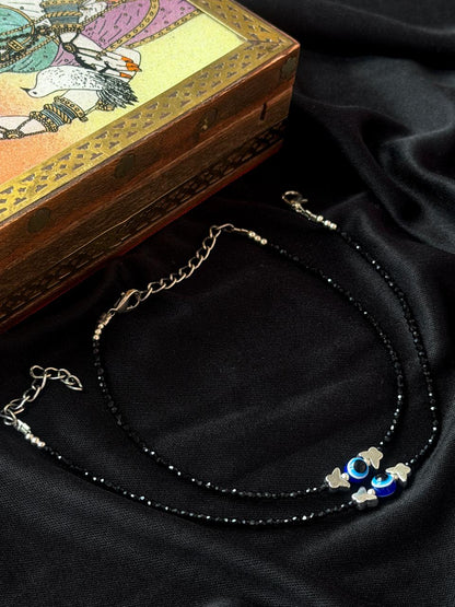Butterfly Motif Evel Eye Blacked Beaded Anklet