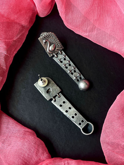 Black Polish Long Oxidized Earring