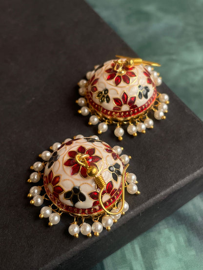 Meenakari Flower Print Dome Shape Jhumka Earring