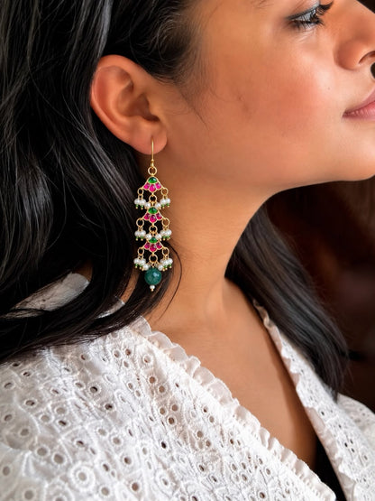Pachi Kundan Stone Beaded Earring