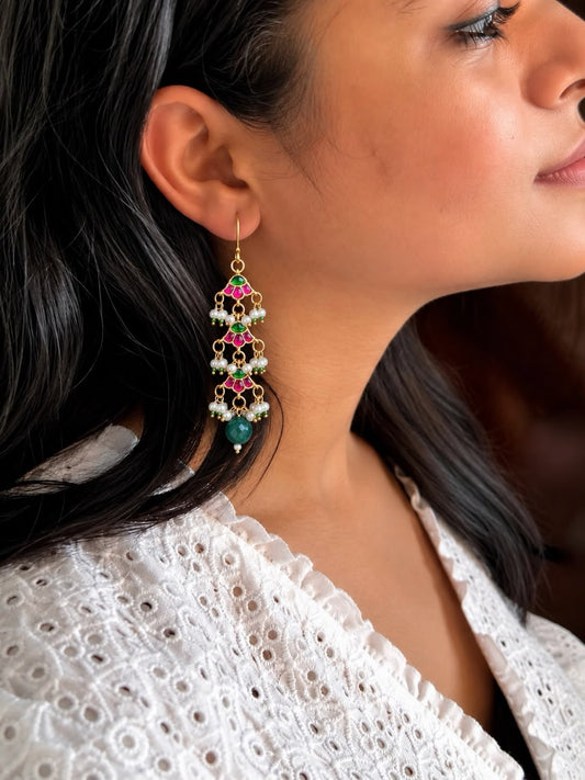 Pachi Kundan Stone Beaded Earring