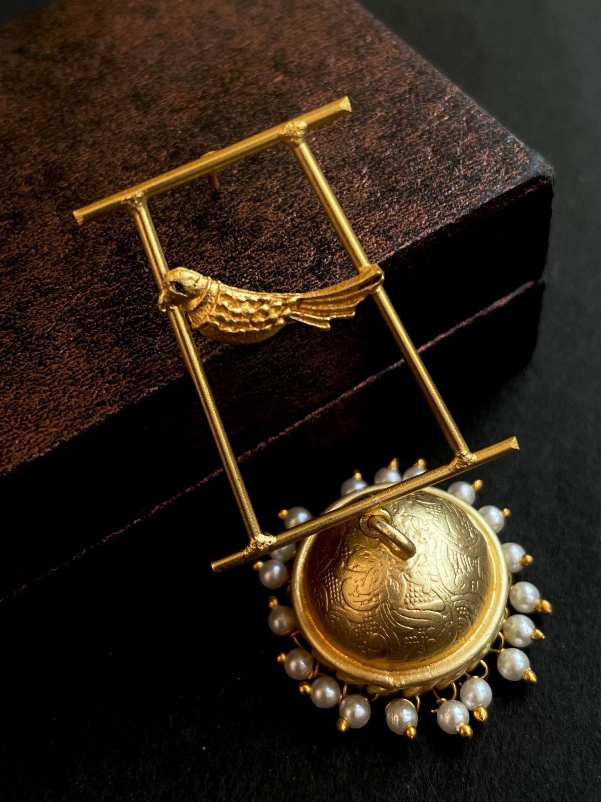 Bird Shape Golden Top with Golden Jhumki Earring