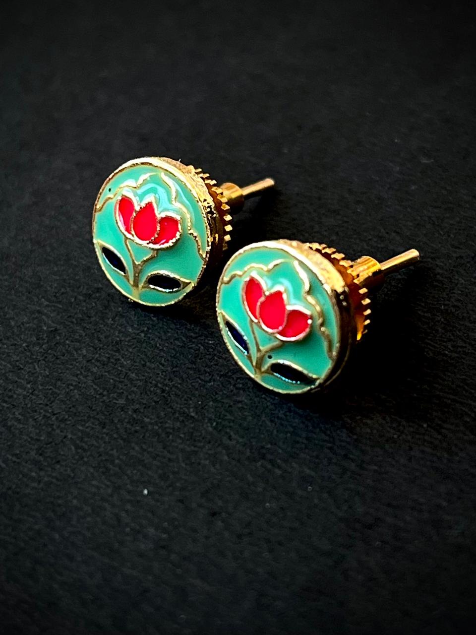 Meenakari Floral Print Small Stud Earring