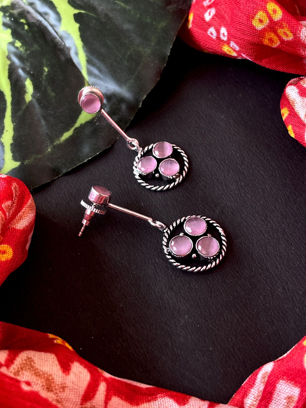 Monalisa Stone Oxidized Hanging Earring