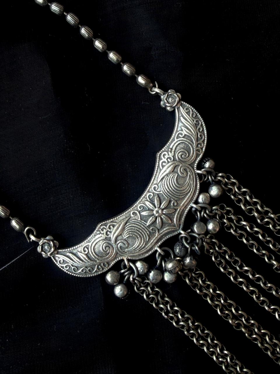 Oxidized Silver Replica Ghunghroo Latkan Necklace