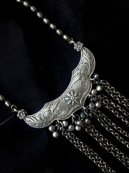 Oxidized Silver Replica Ghunghroo Latkan Necklace