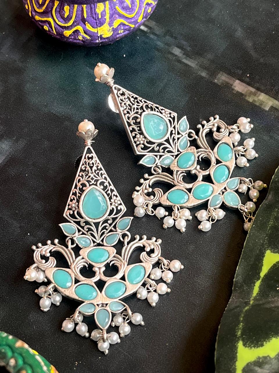 Silver Replica Oxidized Ethnic Earring