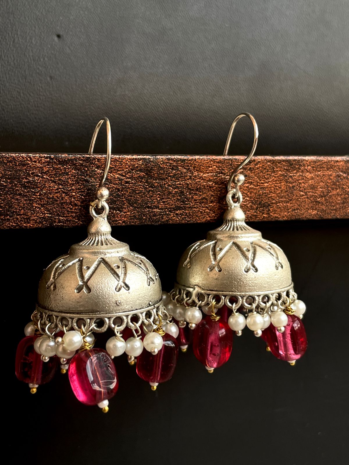 Silver Replica Jhmuka Earring with Natural Stones