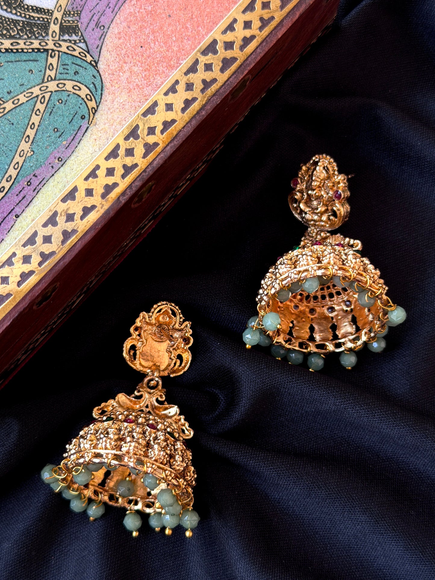Matt Finish Partywear Golden Temple Earring