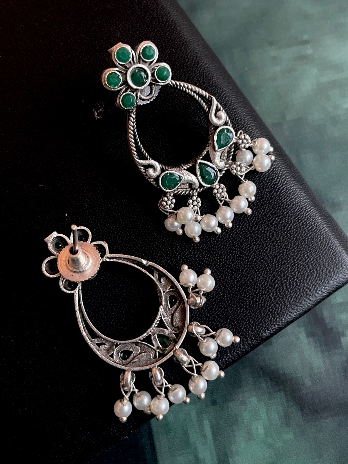 Silver Replica Oxidized Beaded Trendy Earring