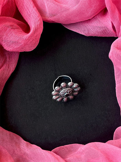 Floral Silver Replica Ethnic Ring