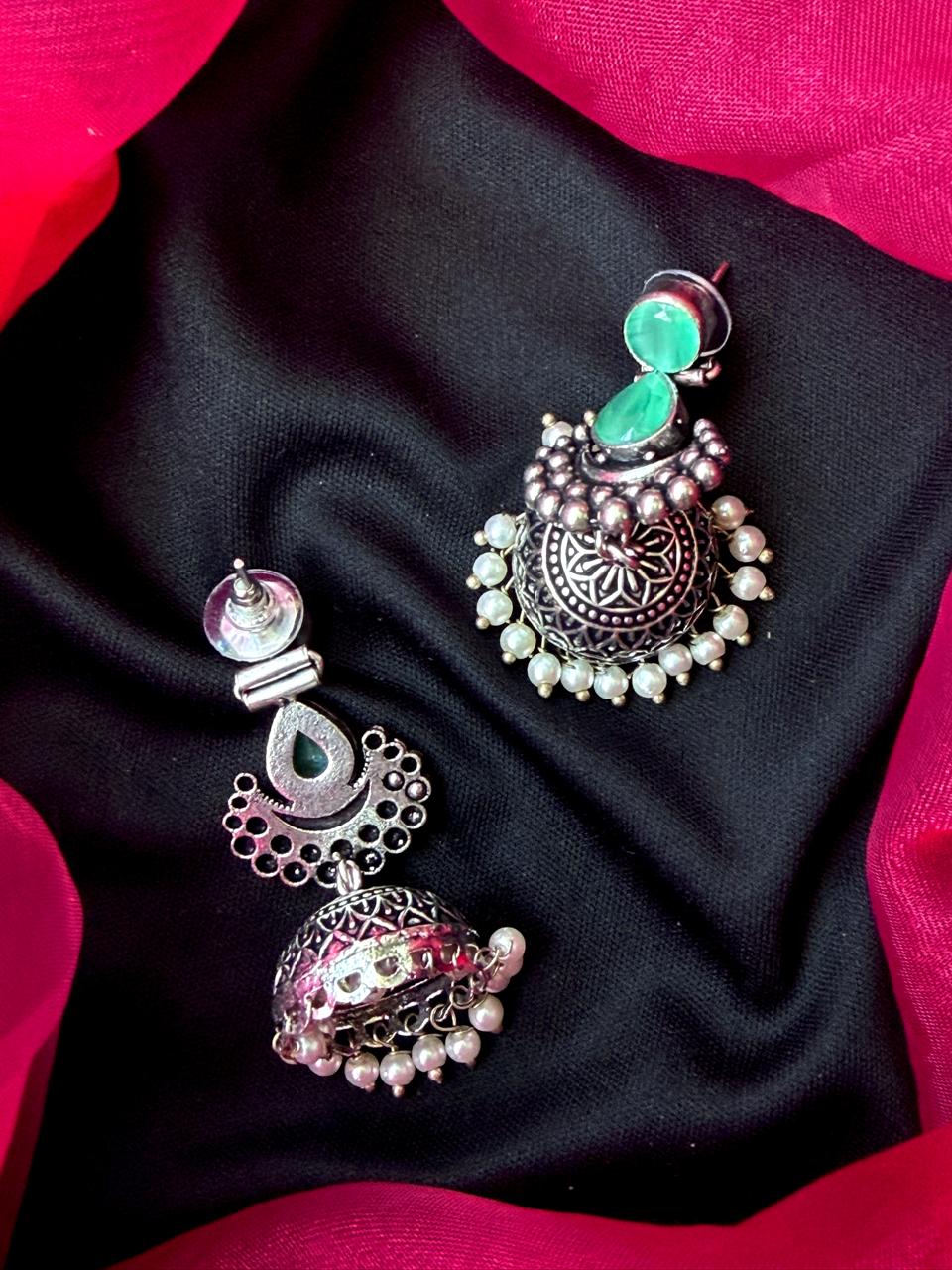 Monalisa Stone Oxidized Jhumki Earring