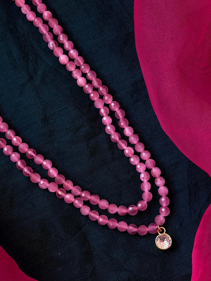 AD Stone Pendant with Monalisa Cut Stone Double Layered Mala