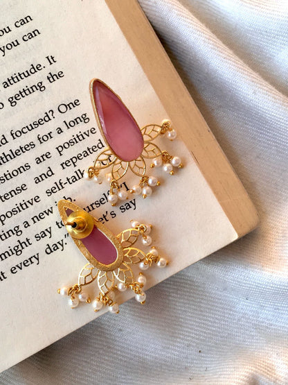 Monalisa Stone Beaded Golden Earring