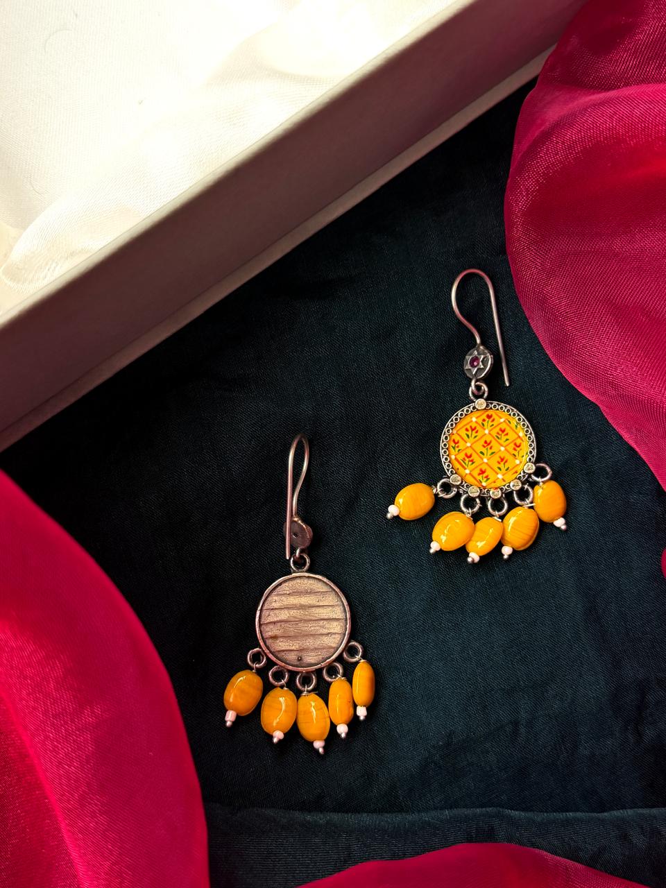 Hand Painted Beaded Oxidized Earring