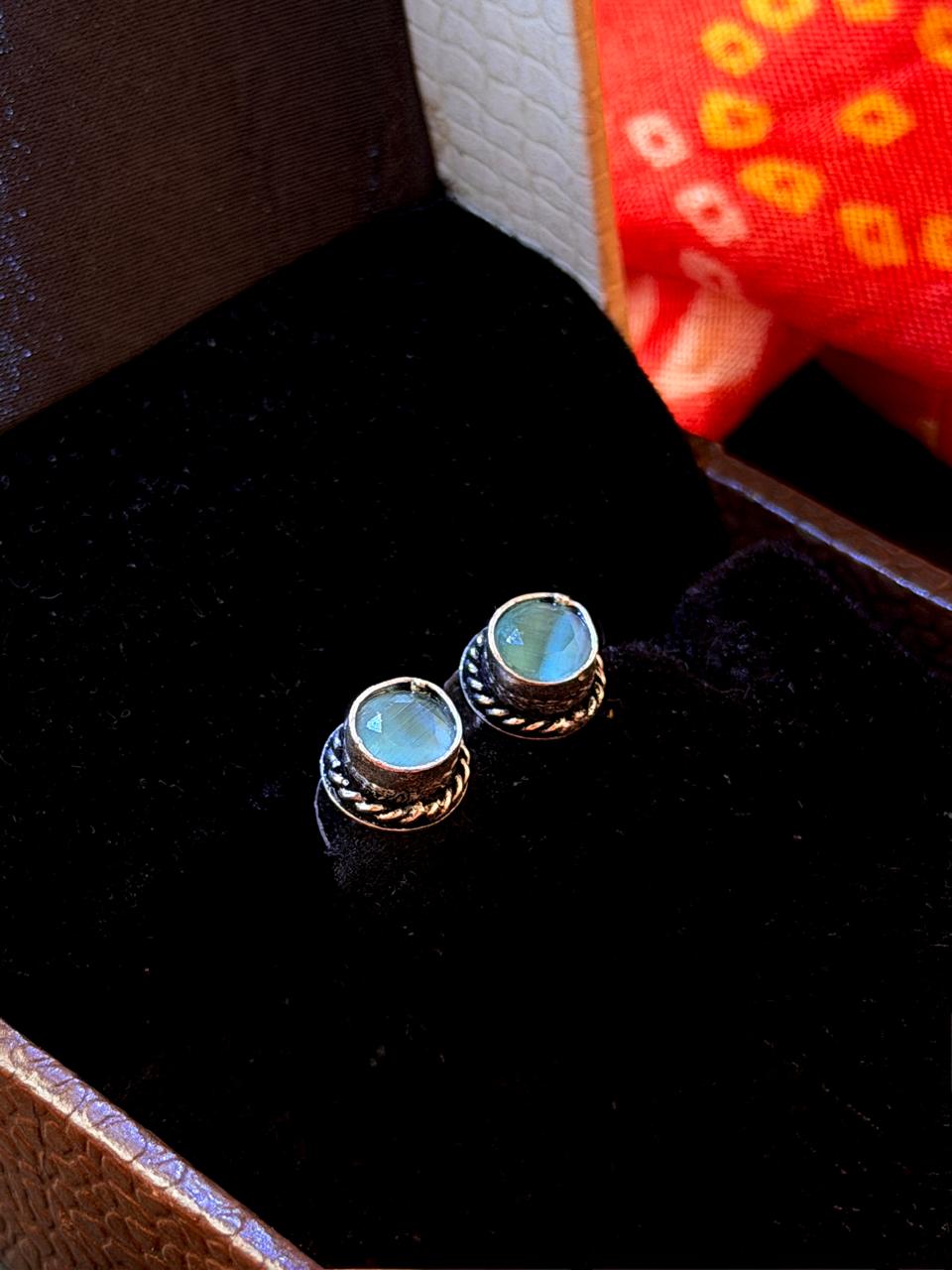Set of 2 Oxidized Monalisa Stone Studs with One Oxidized Jhumki Earring