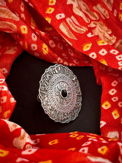 Oxidized Ethnic Black Polish Ring