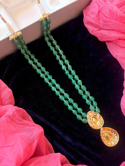 Kundan Meenakari Pendant Stone Beaded Double Layered Mala Necklace