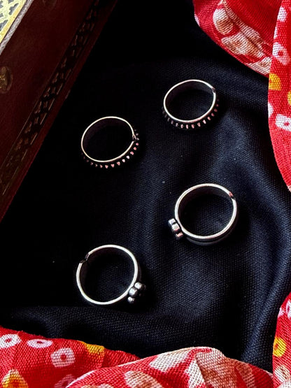 Silver Replica Oxidized Toe Ring (Set of 2 pairs)