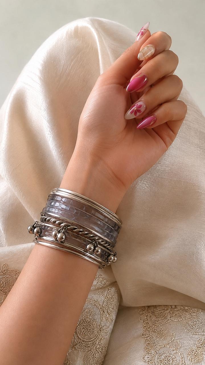 Acrylic Bangles with Metal Bangles set