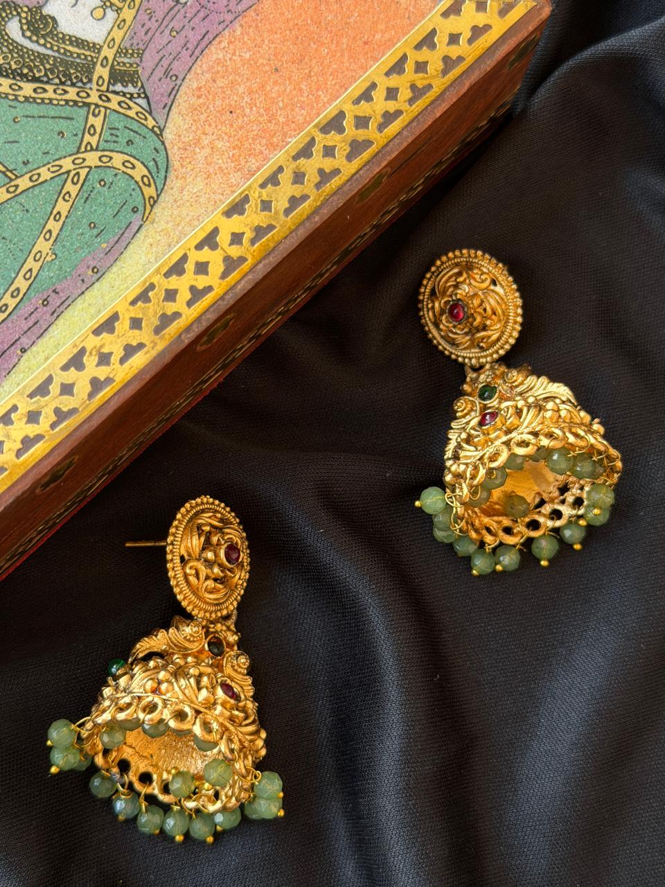 Matt Finish Golden Temple Earring