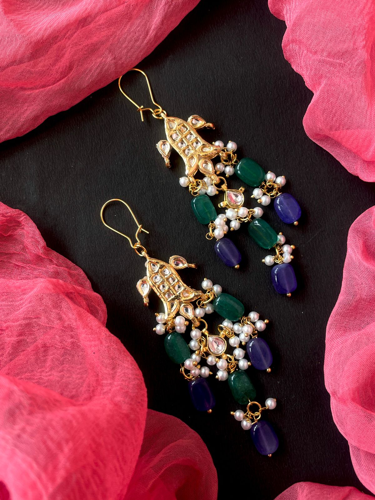 Pachi Kundan Jade Stone Beaded Earring